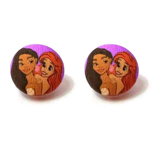 Ariel Love Fabric Button Earrings