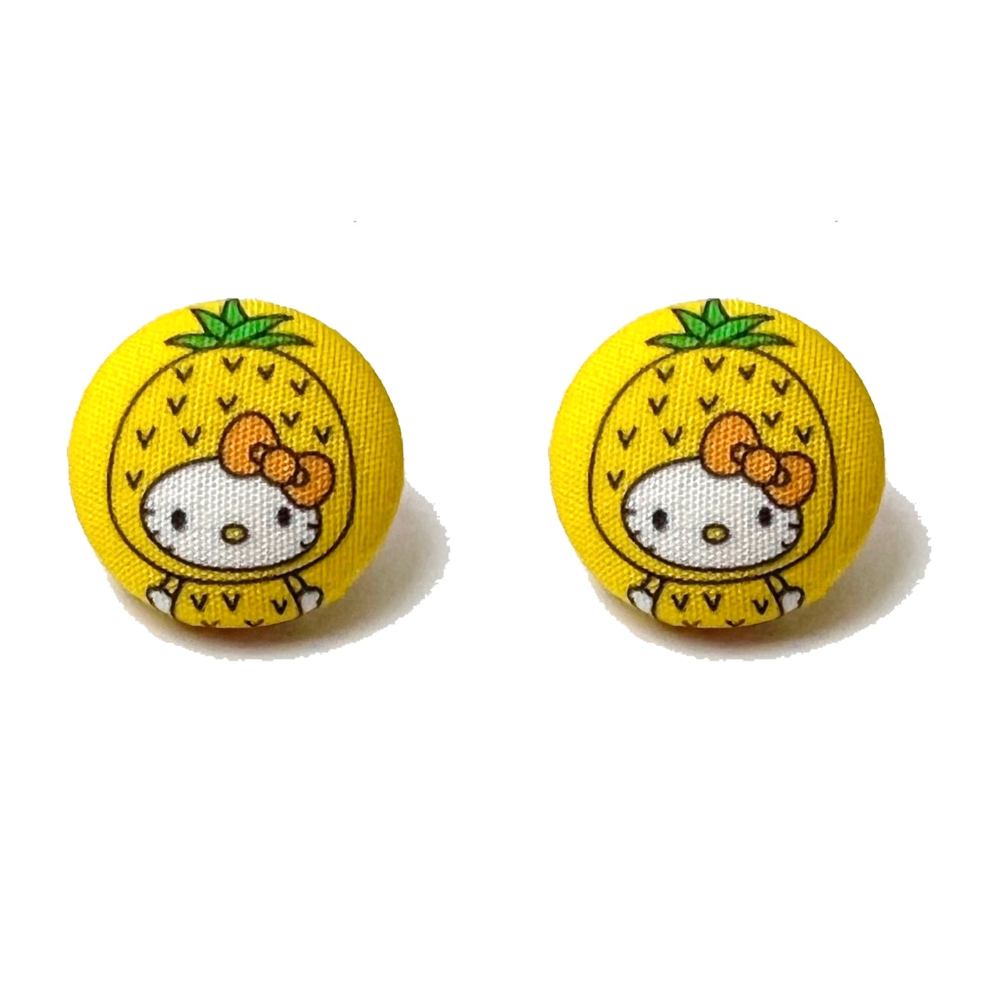 Pineapple Kitty Fabric Button Earrings