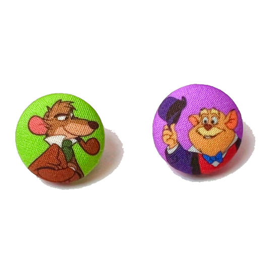 Mouse Detectives Fabric Button Earrings