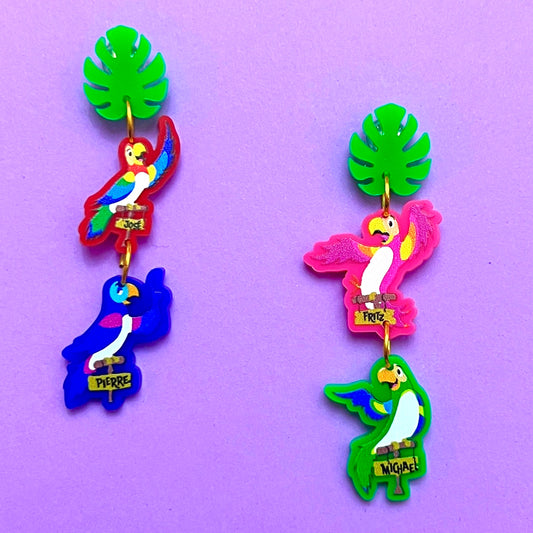 Tiki Birds Tiered Acrylic Acrylic Drop Earrings