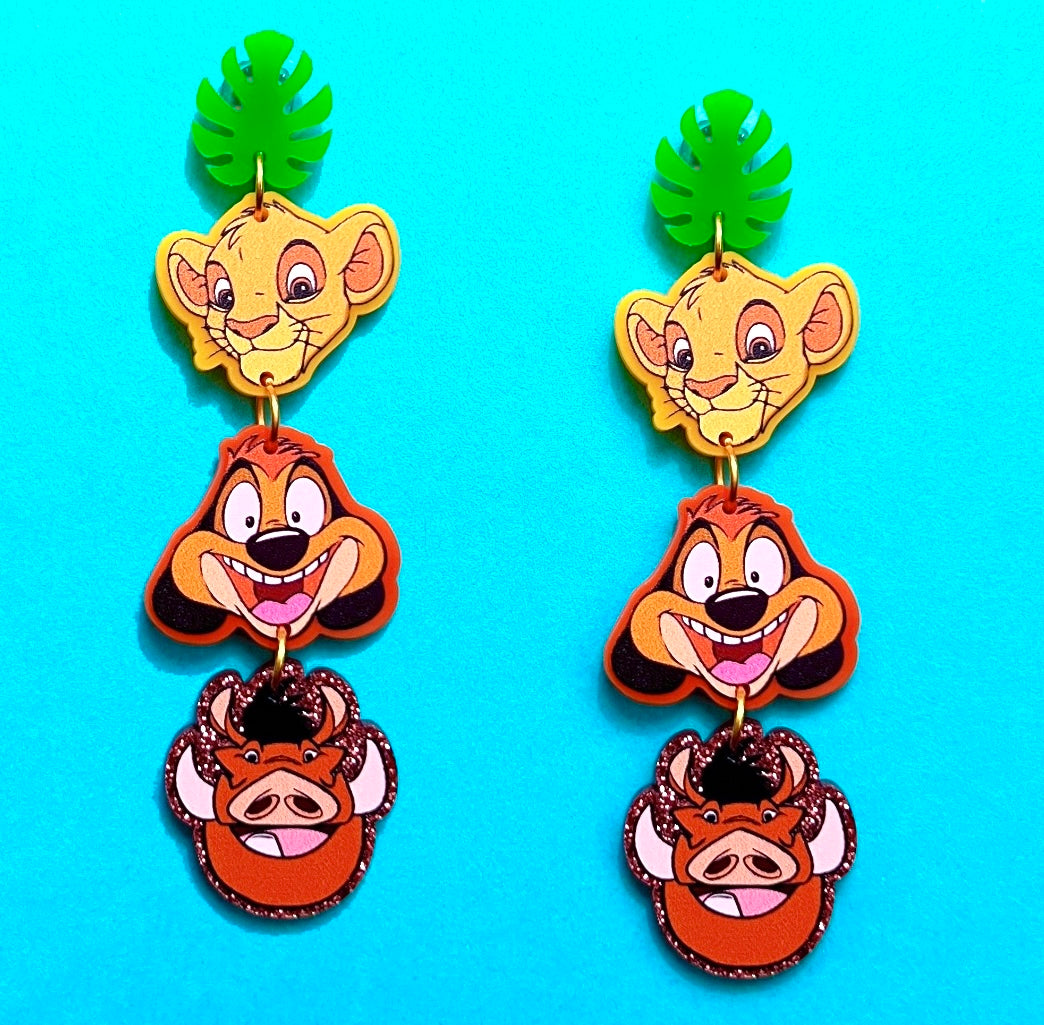 Hakuna Matata Simba & Friends Tiered Drop Earrings