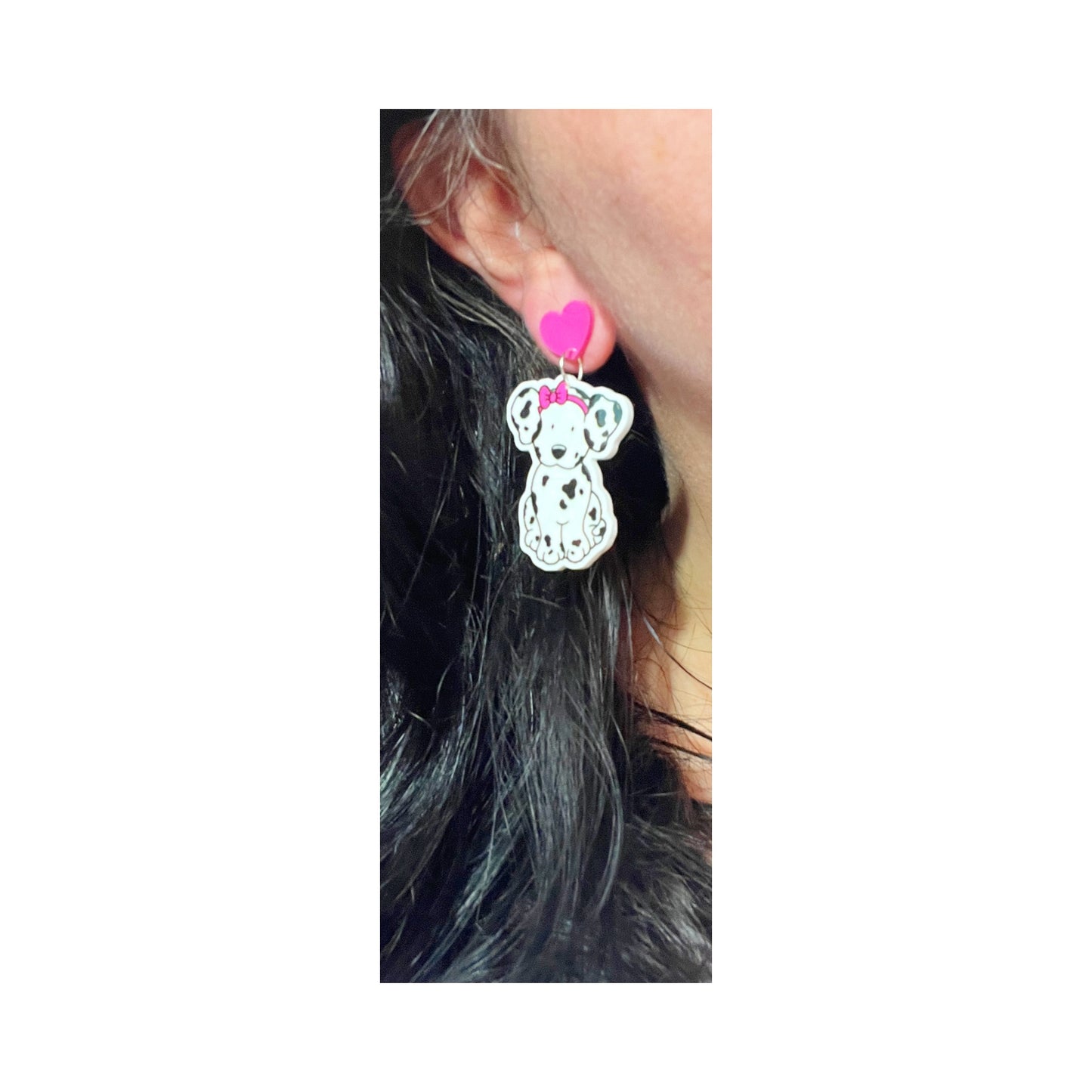 Dottie Dalmatian Acrylic Drop Earrings