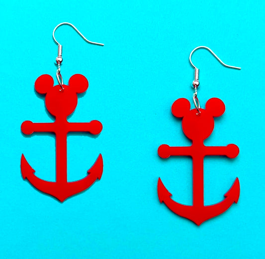 Red Mouse Anchor Acrylic Drop Earrings