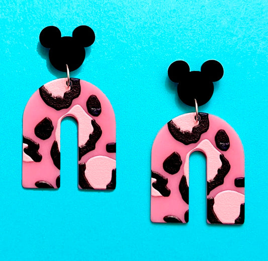 Mouse Pink Leopard Rainbow Acrylic Drop Earrings
