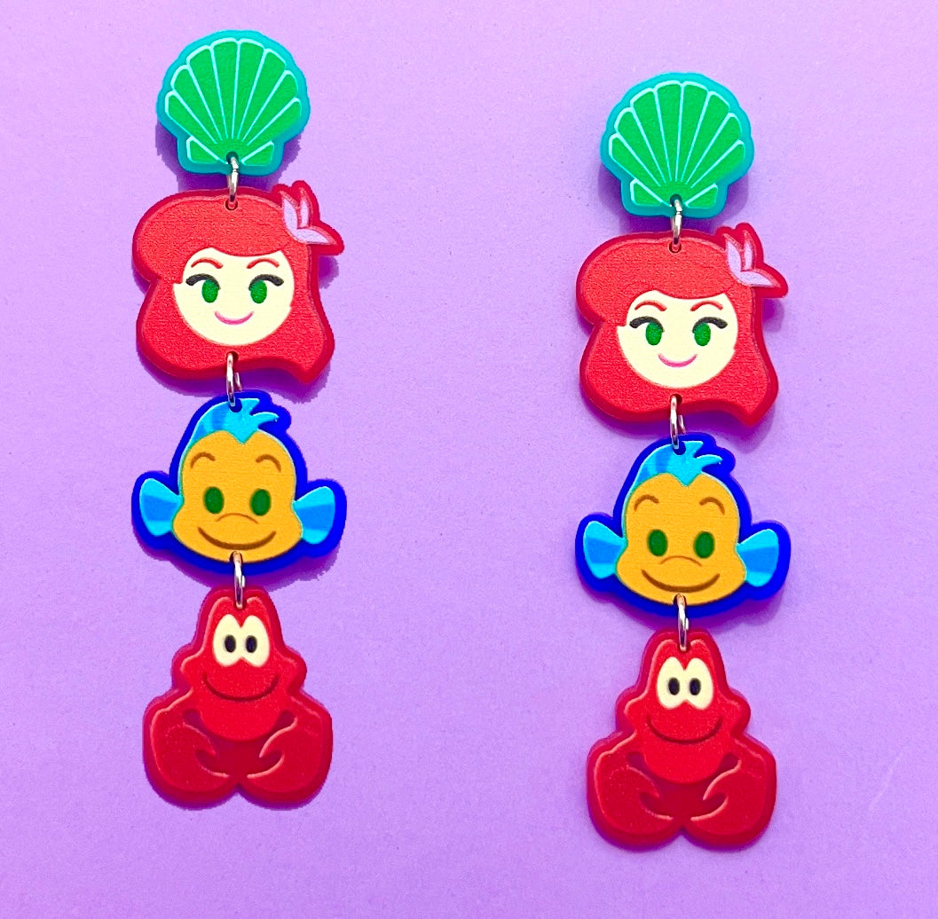 Ariel & Friends Emoji Tiered Acrylic Drop Earrings