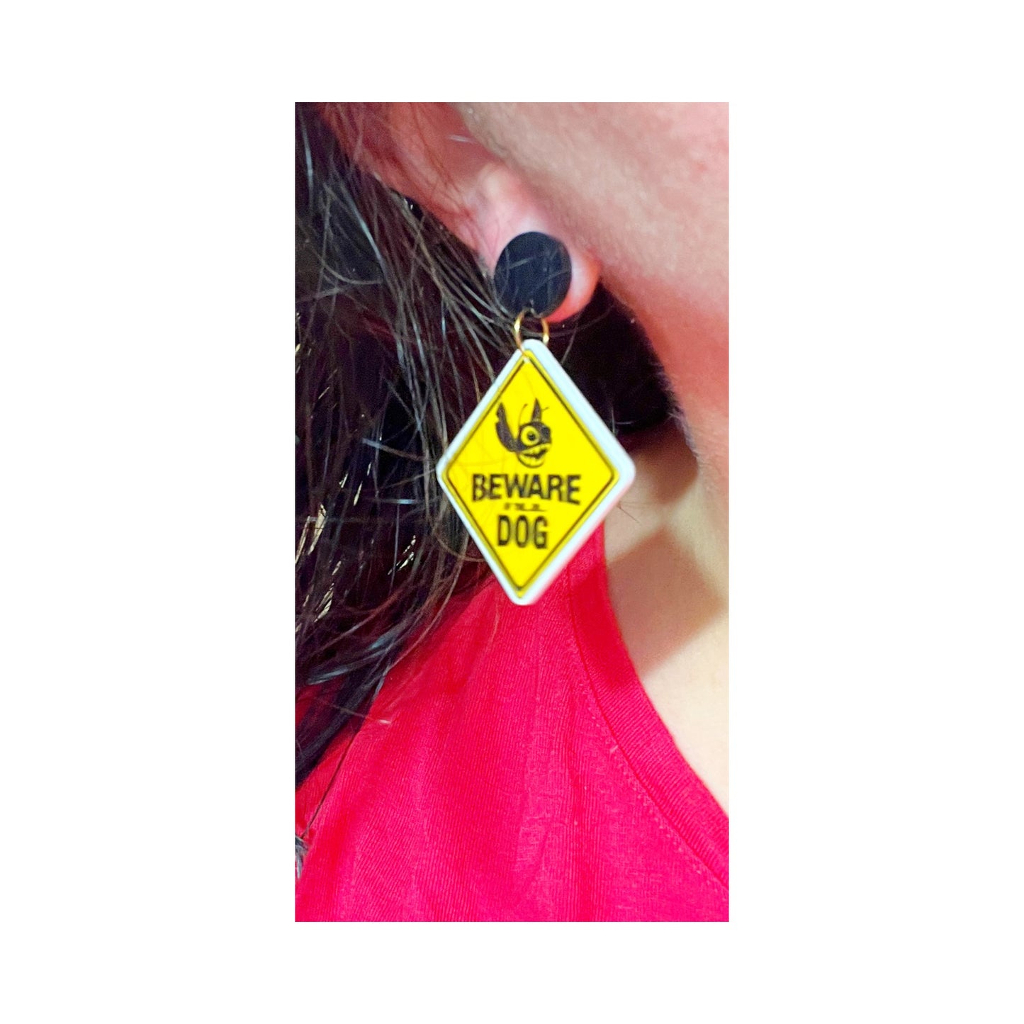 Beware Of Dog Acrylic Drop Earrings