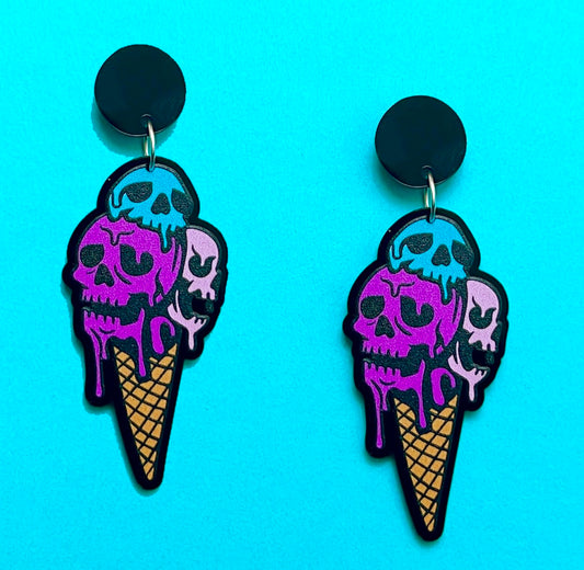 Spooky Ice Cream Cone Acrylic Drop Earrings