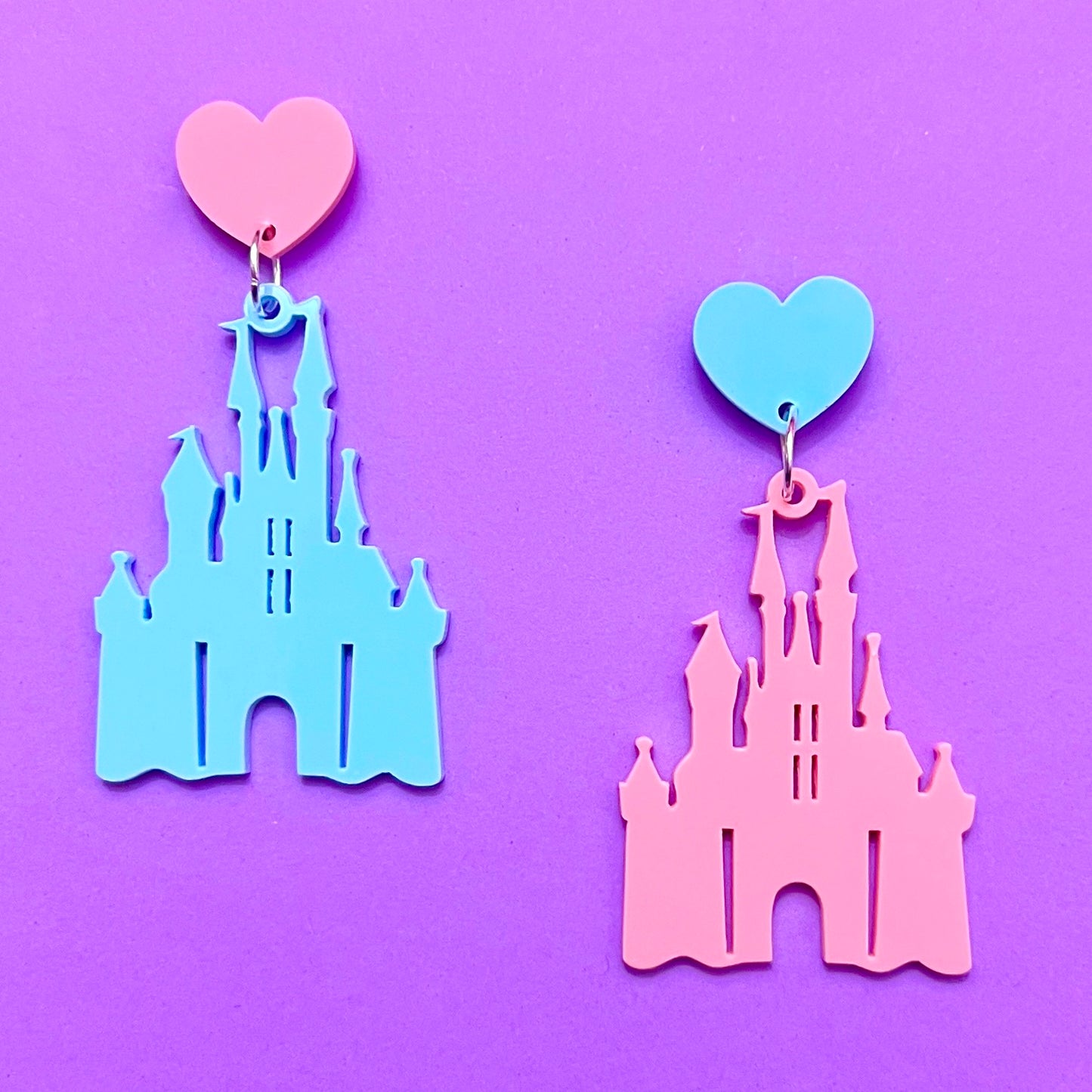 Blue & Pink Castle Drop Earrings