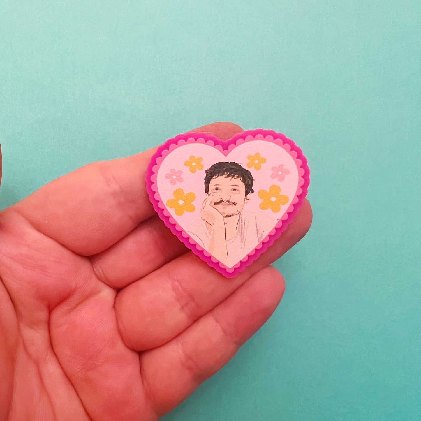 Pedro Pascal Floral Heart Pin Brooch