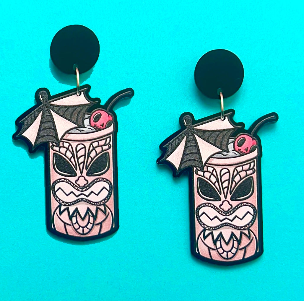 Spooky Tiki Cocktail Acrylic Drop Earrings