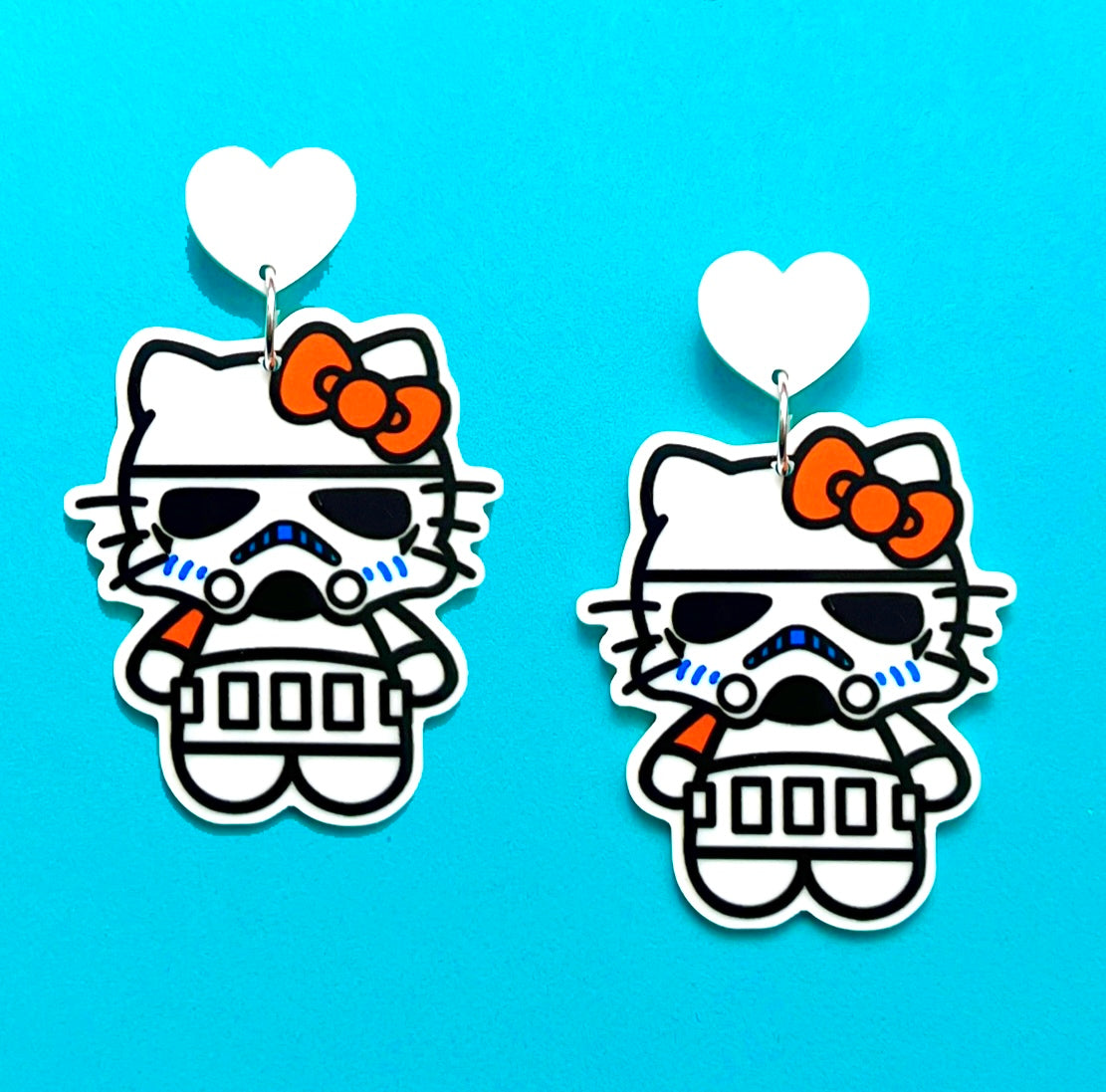 Storm Trooper Kitty Acrylic Drop Earrings