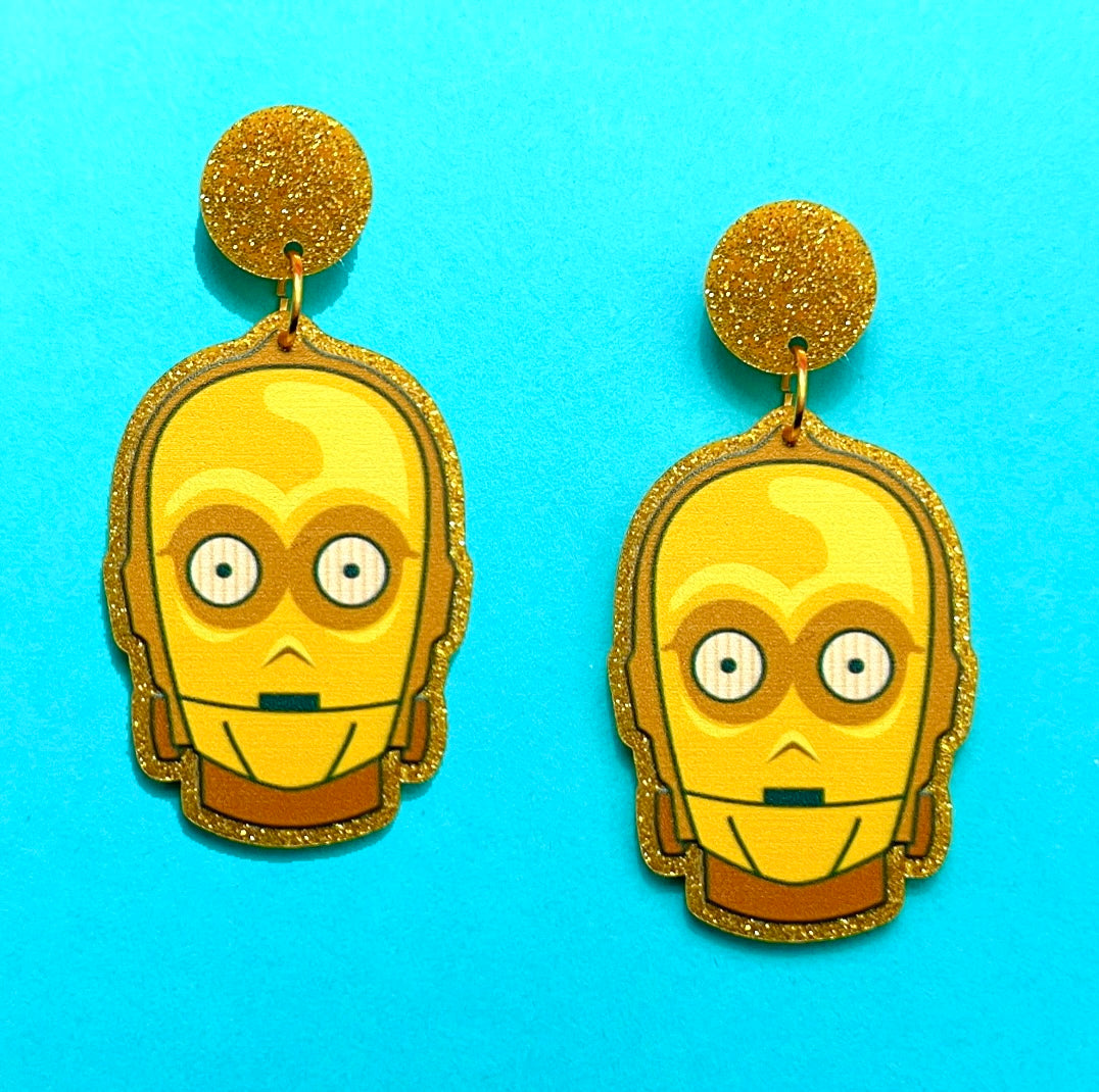 Gold Droid Acrylic Drop Earrings