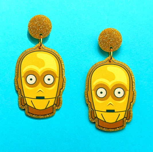 Gold Droid Acrylic Drop Earrings