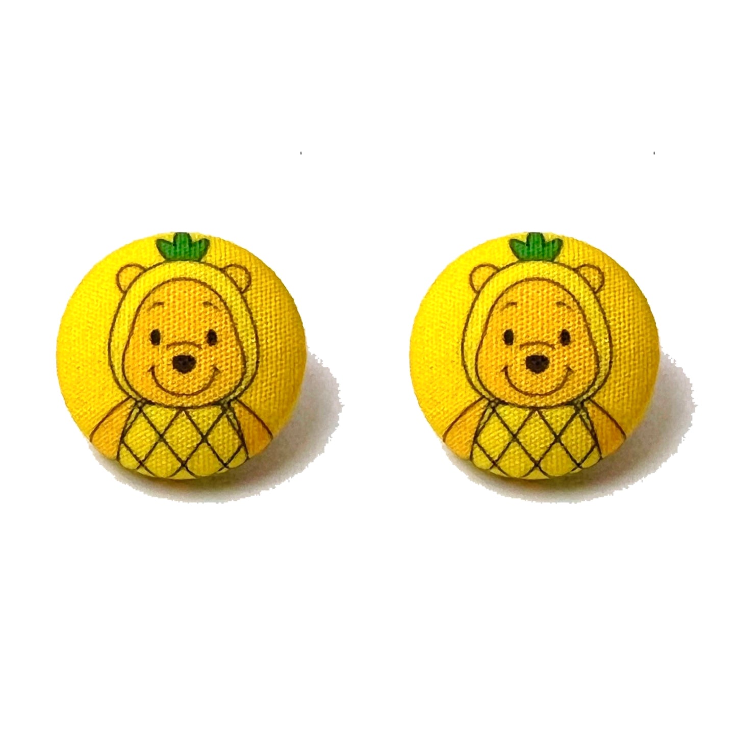 Pineapple Pooh Fabric Button Earrings