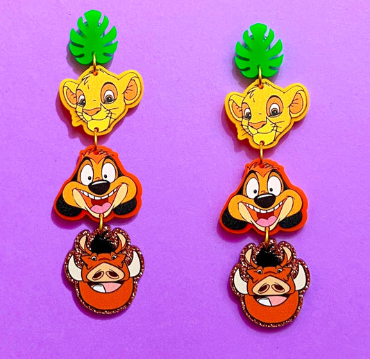 Hakuna Matata Simba & Friends Tiered Drop Earrings