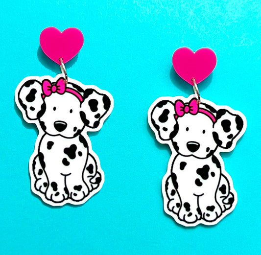 Dottie Dalmatian Acrylic Drop Earrings