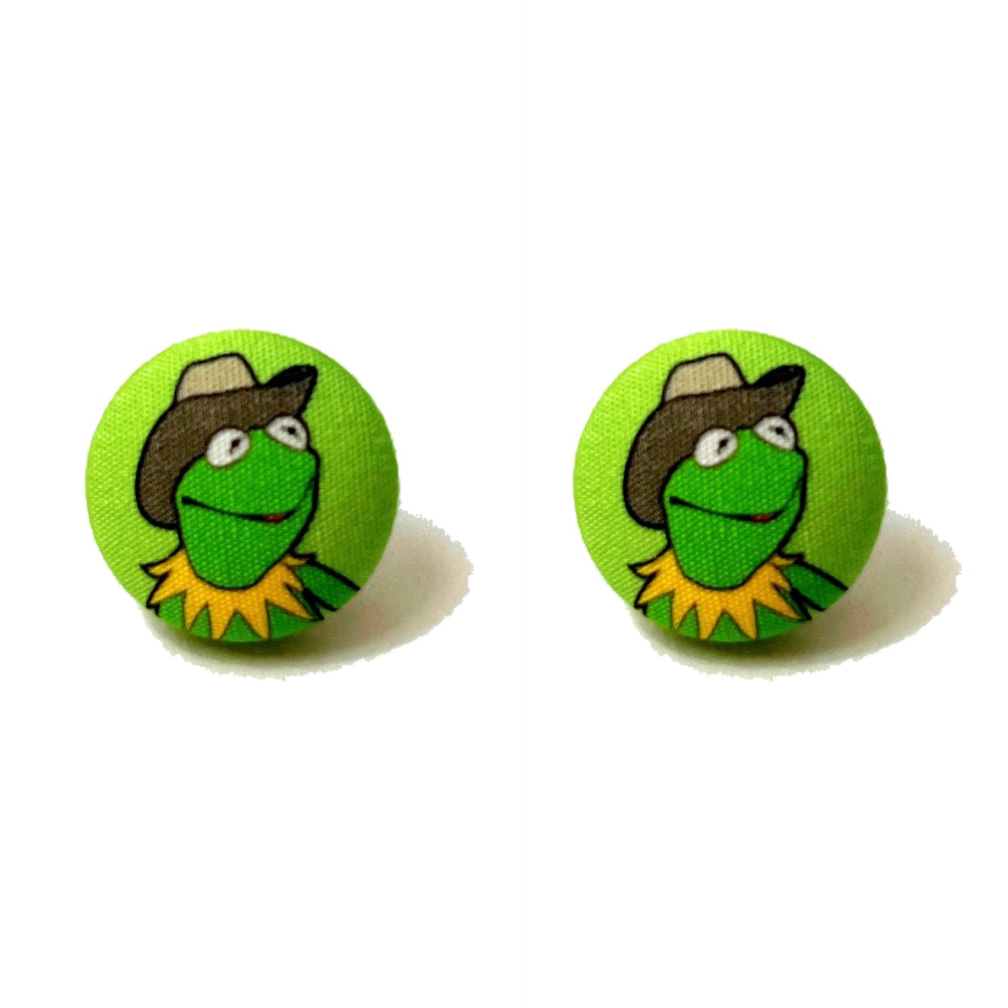 Cowboy Kermit Fabric Button Earrings