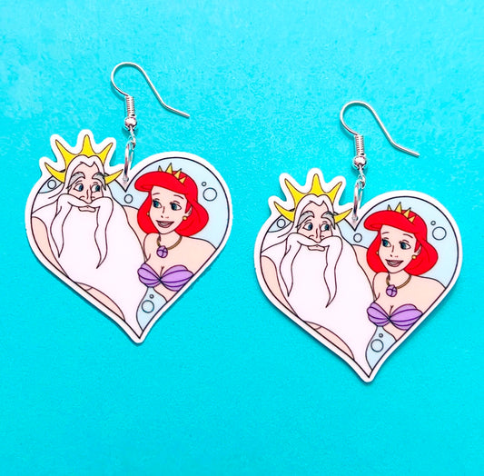 King Triton & Athena Heart Acrylic Drop Earrings