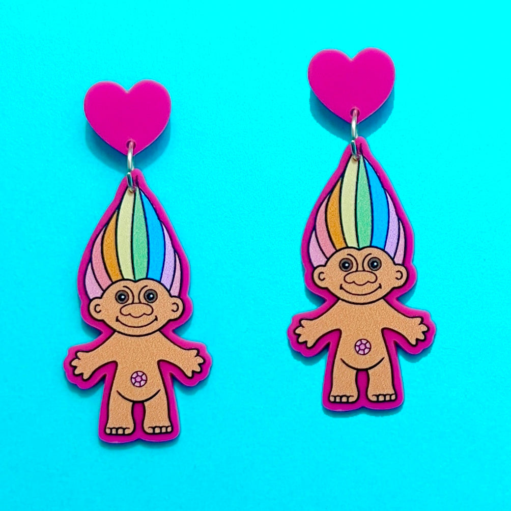 Rainbow Troll Acrylic Drop Earrings