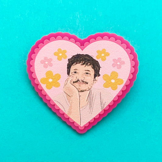 Pedro Pascal Floral Heart Pin Brooch