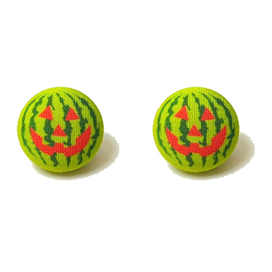 Jack O Melon Fabric Button Earrings
