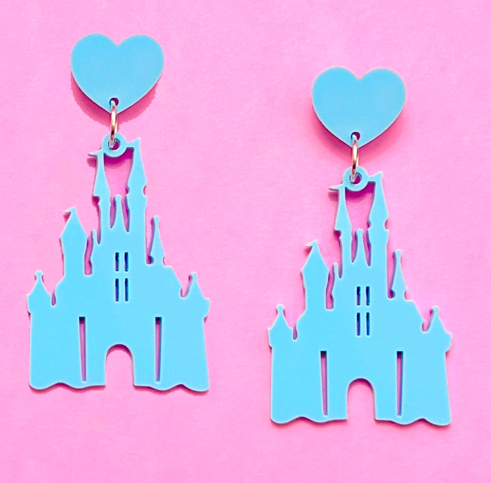 Pastel Blue Castle Drop Earrings