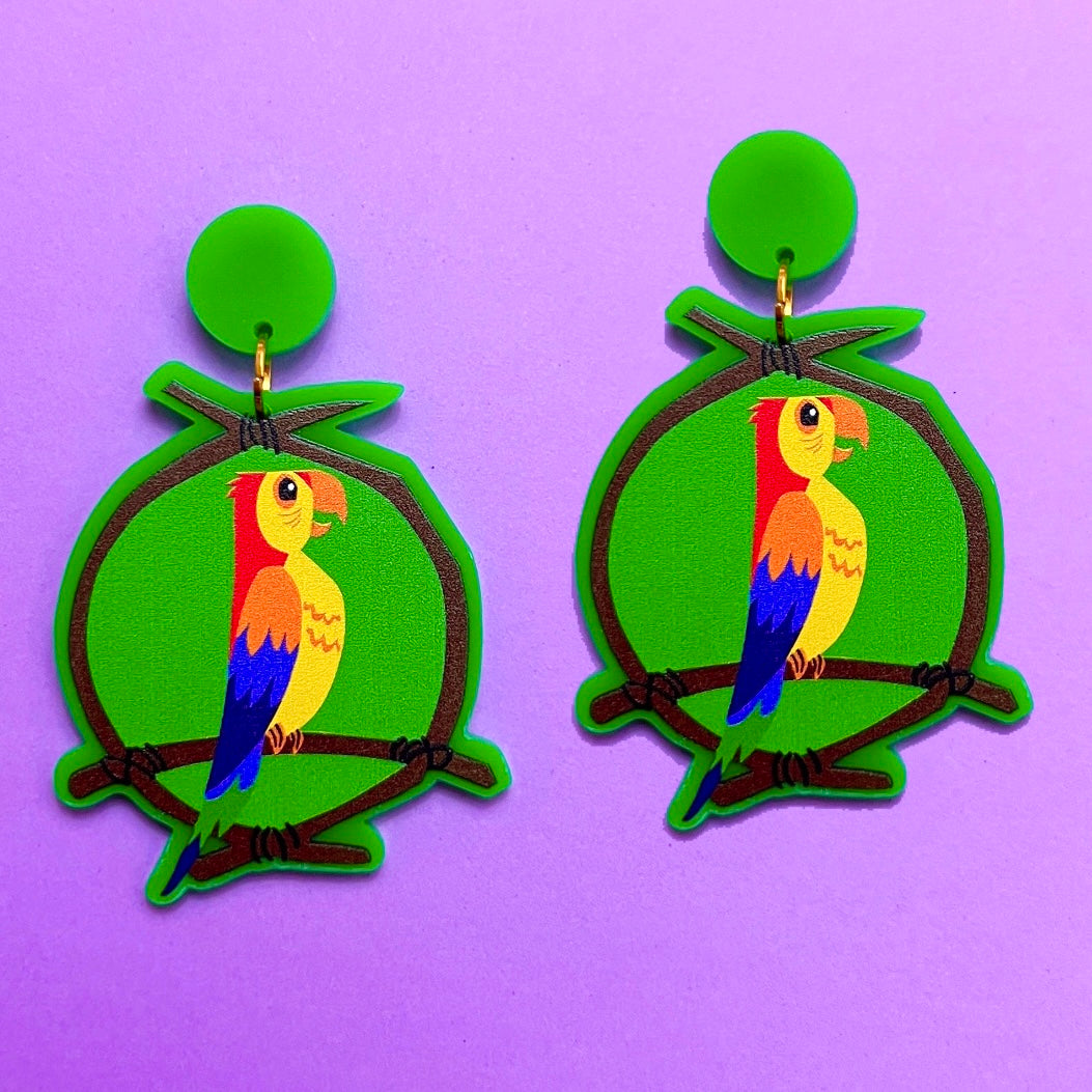 Tiki Bird Acrylic Drop Earrings