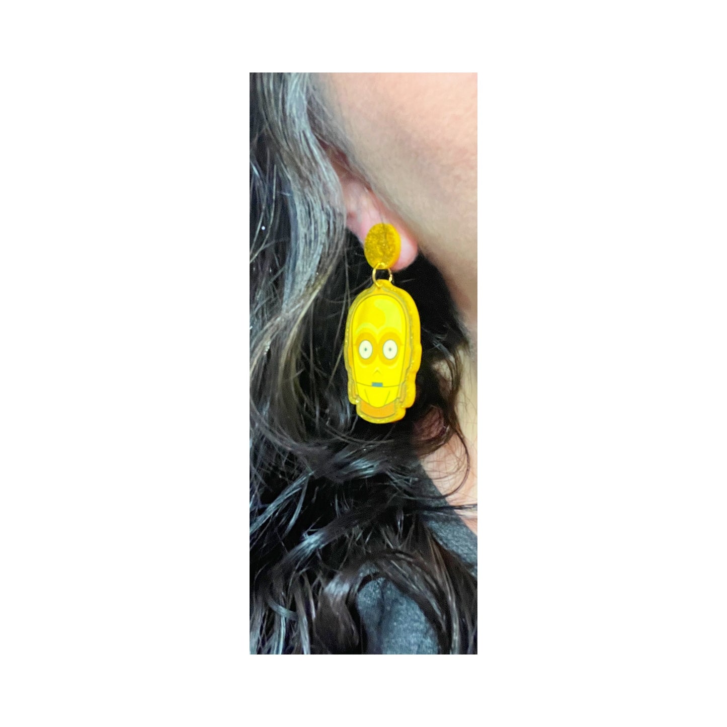 Gold Droid Acrylic Drop Earrings