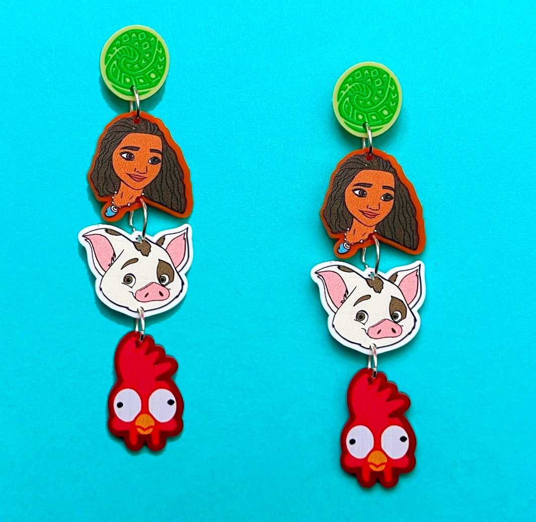 Moana & Friends Tiered Acrylic Drop Earrings