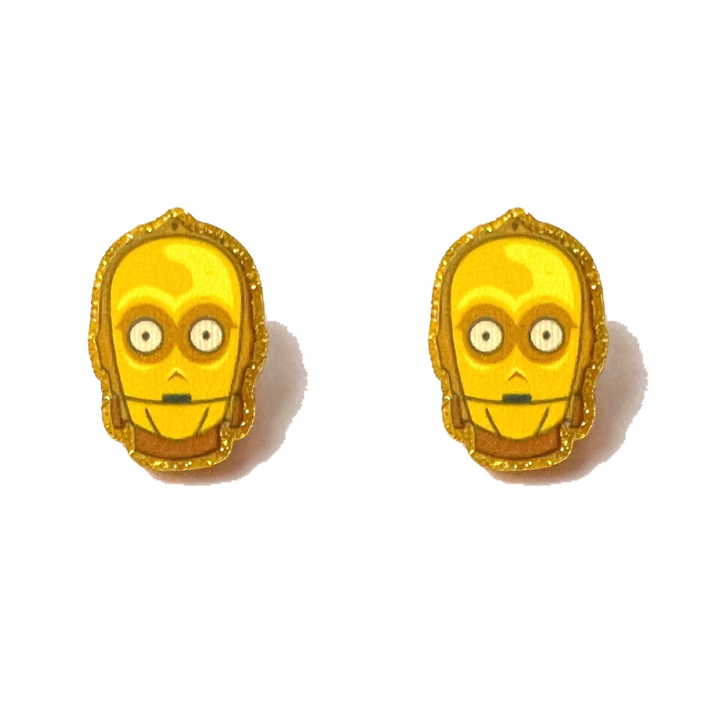 Gold Droid Arylic Post Earrings