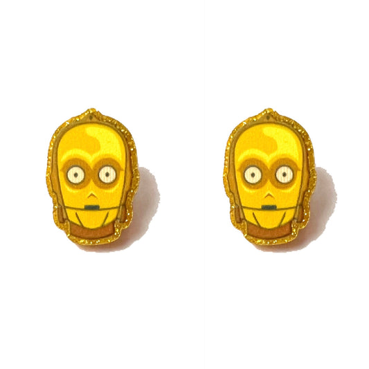 Gold Droid Arylic Post Earrings
