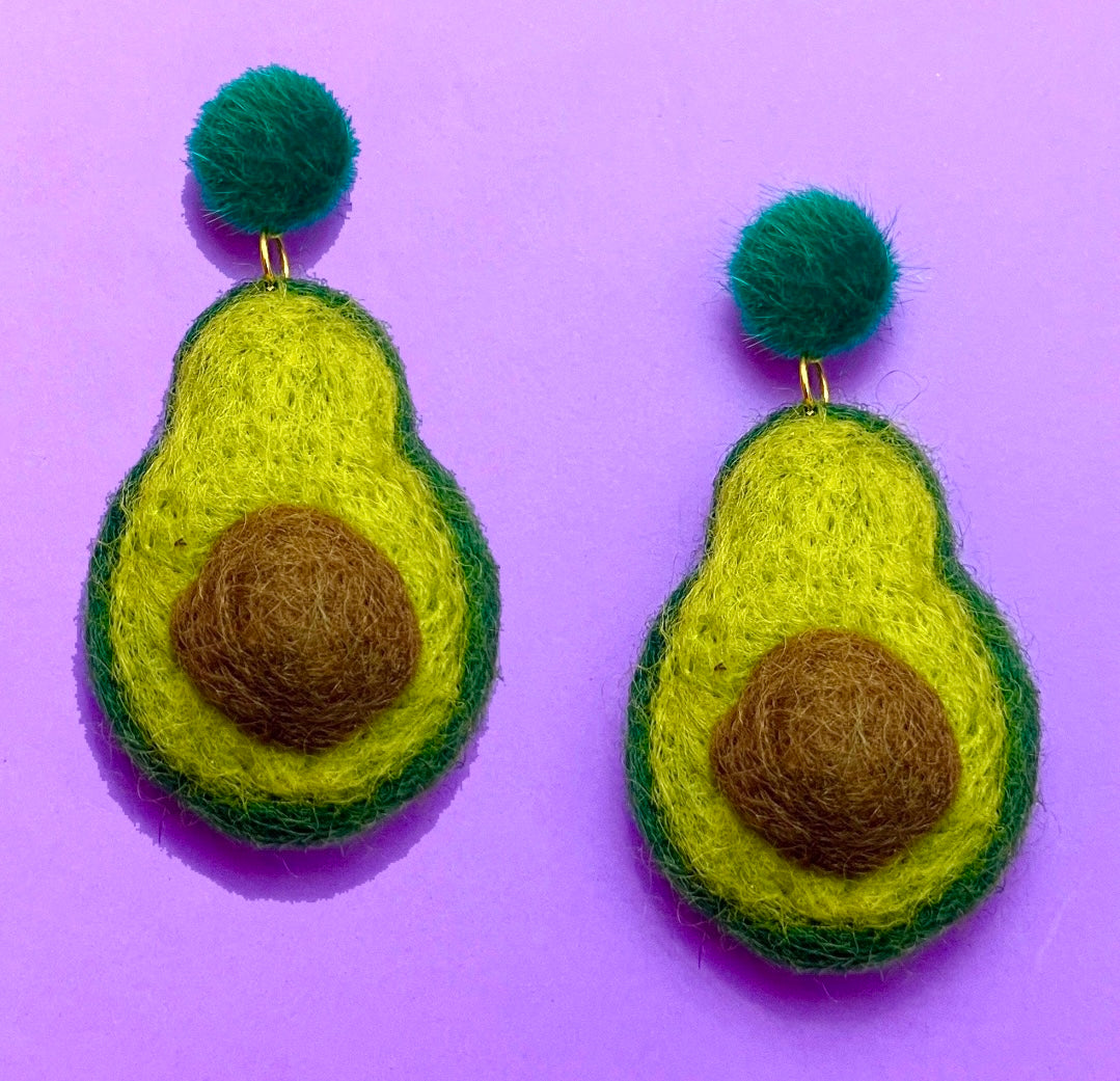 Avocado Wool Felt Drop Earrings