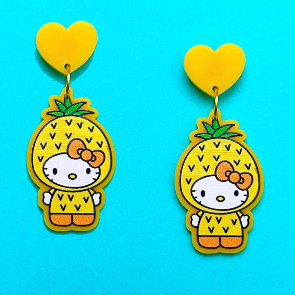 Pineapple Kitty Acrylic Drop Earrings