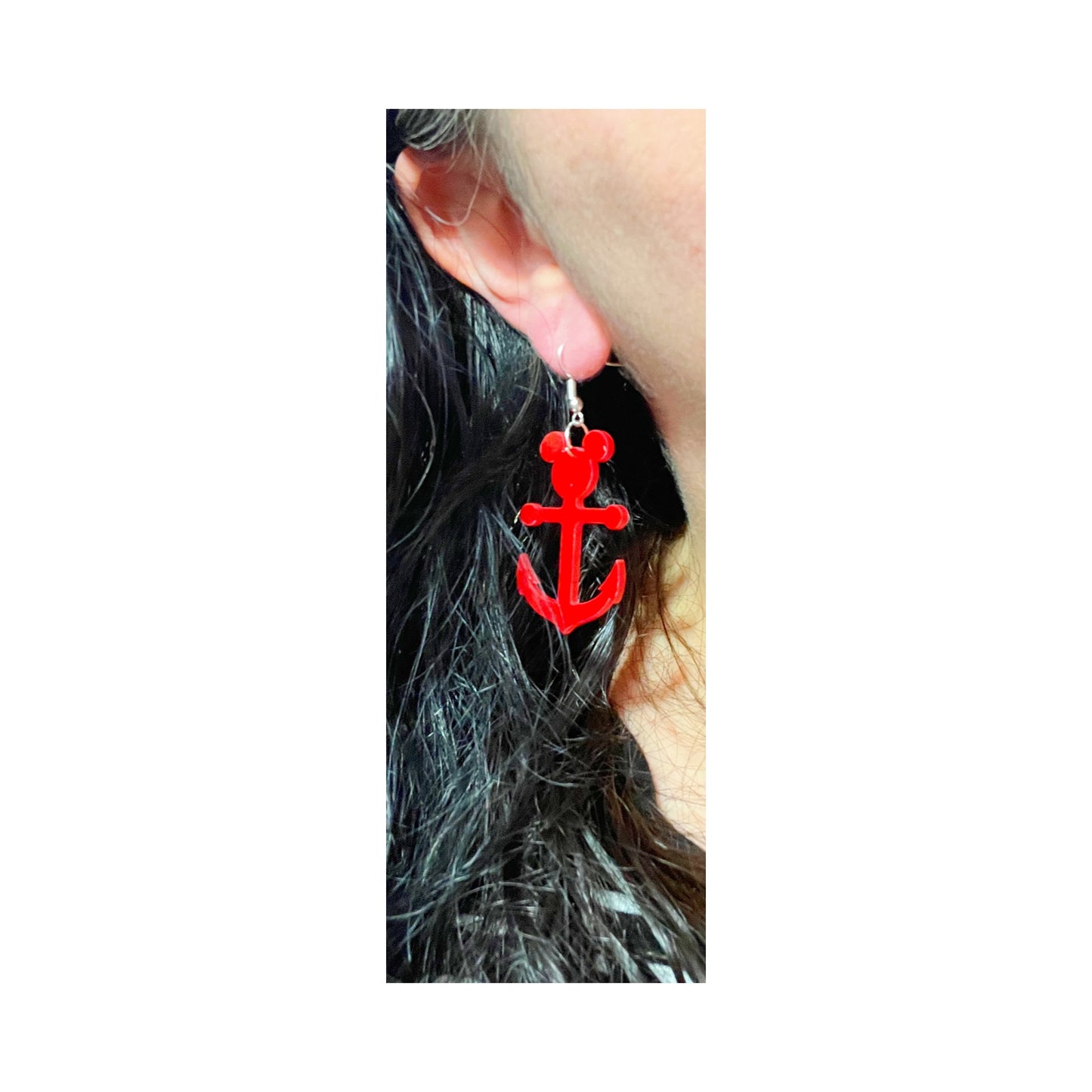Red Mouse Anchor Acrylic Drop Earrings
