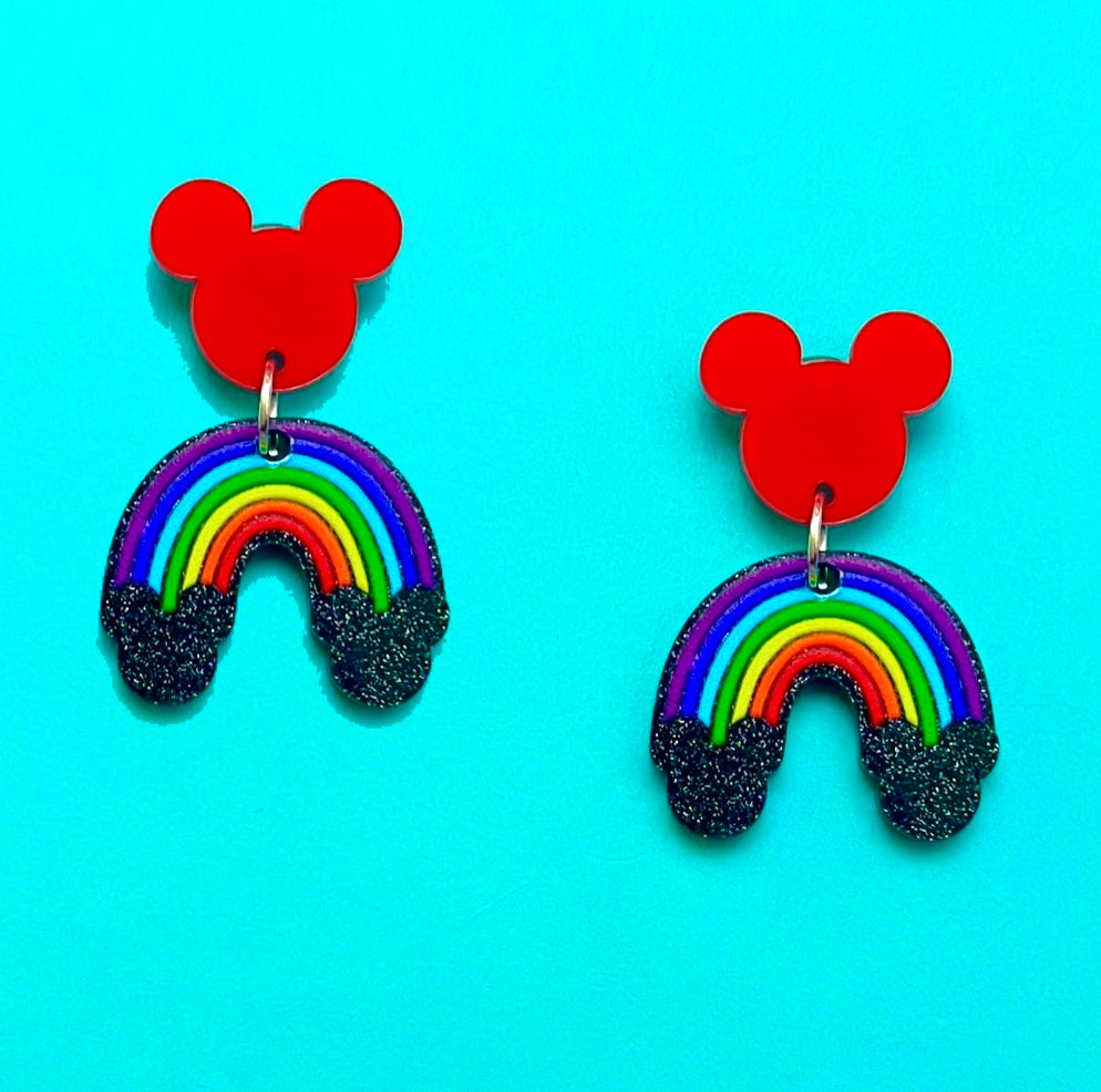Mini Red Mouse Rainbow Acrylic Drop Earrings