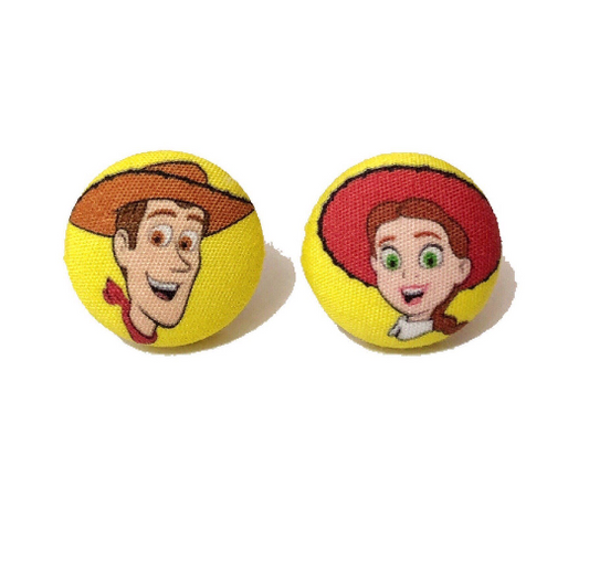 Jessie & Woody Fabric Button Earrings