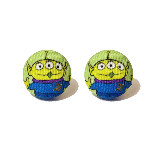 Toy Alien Inspired Fabric Button Earrings