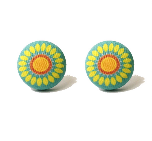 Coronation Anna Sunflower Fabric Button Earrings