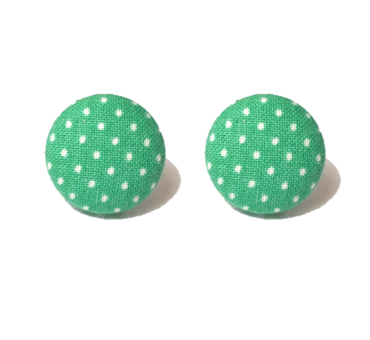 Aqua Dots Teal/Aqua and White Dainty Polka Dot Fabric Button Earrings