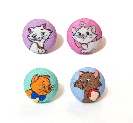 Aristocats Mix and Match Fabric Button Earrings
