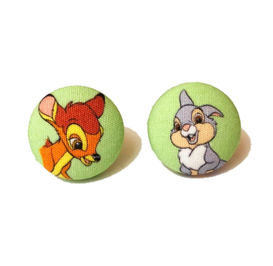 Bambi & Thumper Fabric Button Earrings