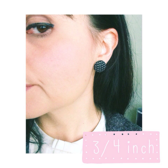 Posh Polka Dot Black and White Fabric Button Earrings