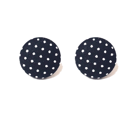 Posh Polka Dot Black and White Fabric Button Earrings