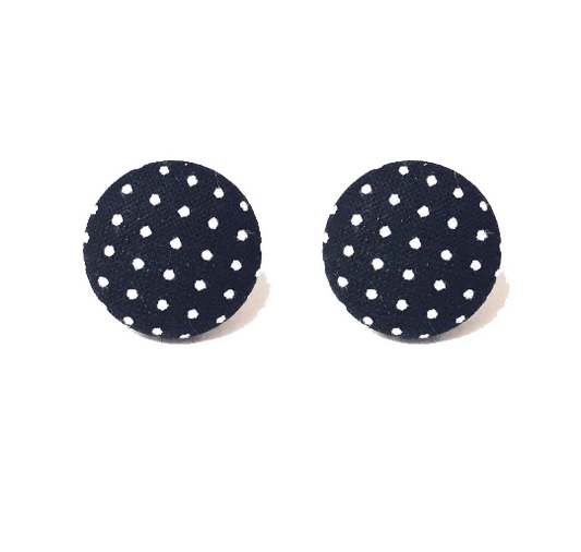 Posh Polka Dot Black and White Fabric Button Earrings