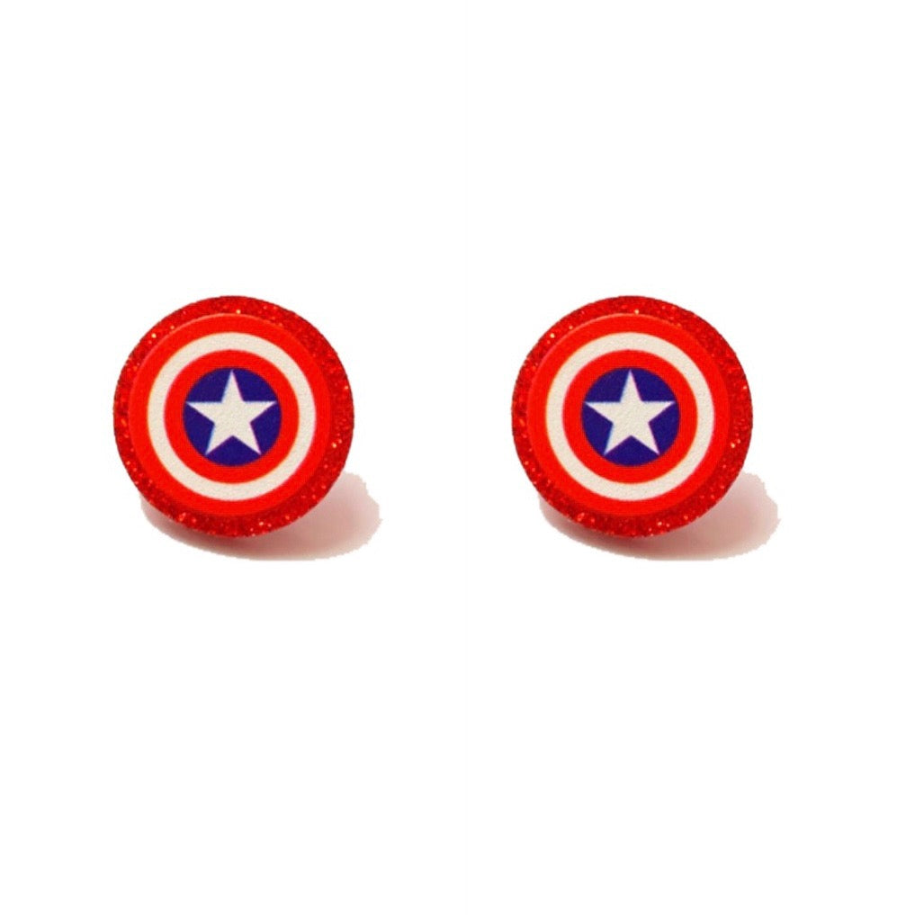 America Shield Sparkle Post Earrings