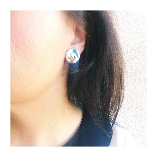 Duck Couple Fabric Button Earrings