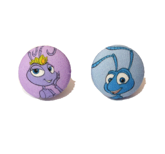 Bug Couple Fabric Button Earrings