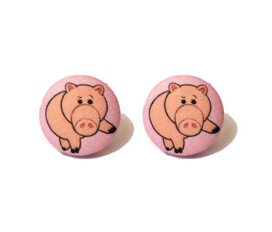 Piggy Bank Fabric Button Earrings
