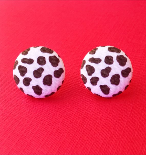 Dalmatian Print Fabric Button Earrings