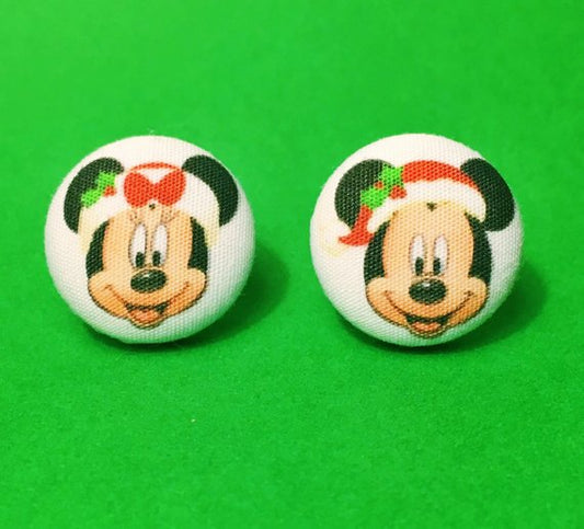 Retro Christmas Mouse Fabric Button Earrings